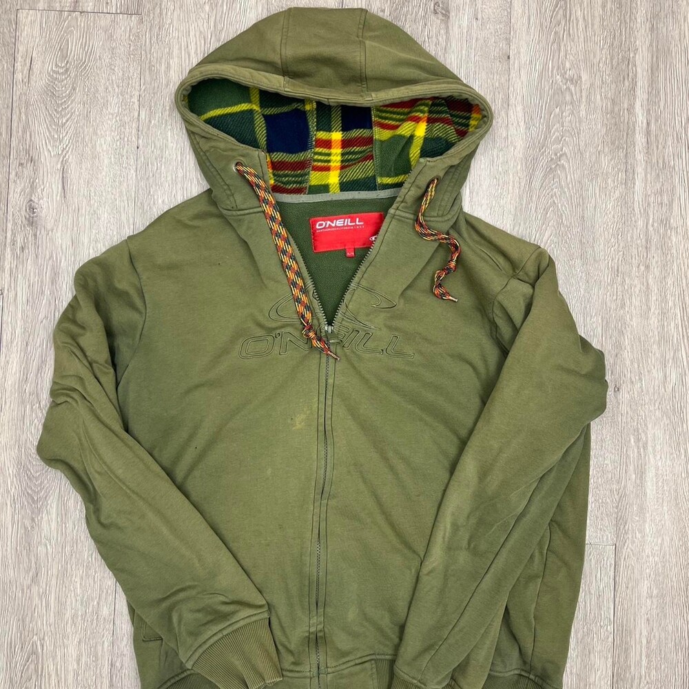 O'Neill green full zip up hoodie with plaid lining xl